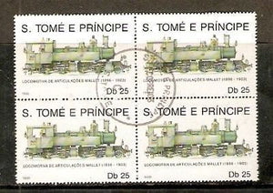 St. Thomas & Prince Island 1990 Steam Locomotive Railway Transport Blk/4 CTO #5519b