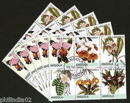 Angola 2000 Flower Tree Plant Orchid Flora Setenant BLK/6 Cancelled X5 #13492
