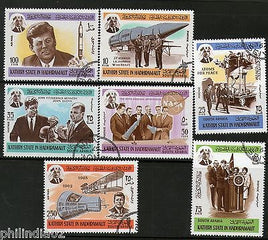 South Arabia - Kathiri State 1967 Space Program Kennedy Satellite 7v Cancelled # 12936a