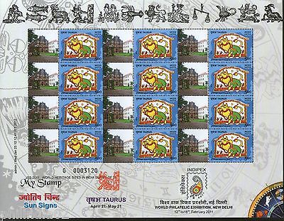 India 2011 Sun Signs - Taurus - Basilica of Bom Jesus Heritage My stamp Sheetlet