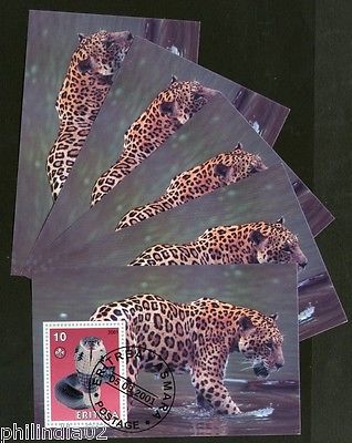Eritrea 2001 Leopard Panther Snake Wild Life Animals Fauna M/s Cancelled x5