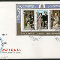 Niue 1986 60th Birthday Elizabeth II Prince Philip MapSc 513 M/s on FDC # 7821