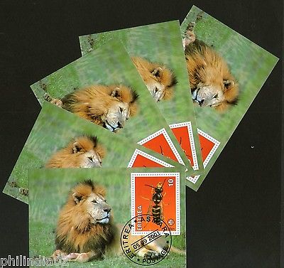 Eritrea 2001 Lion Insect Ant Wild Life Animals Fauna M/s Cancelled x 5 # 3928