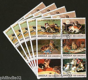 Angola 2000 Domestic Cats Animals Wild Life Setenant BLK/6 Cancelled x5 # 13501