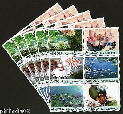 Angola 2000 Lotus Flower Tree Plant Orchid Flora Setenant BLK/6 Cancelled #13510