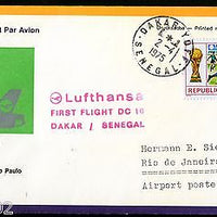 Senegal 1975 Dakar - Rio De Janeiro Brazil Lufthansa First Flight Cover # 7026