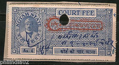 India Fiscal Kotah State 4As Type 30 KM 302 Court Fee Stamp Revenue # 4092E
