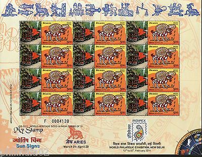 India 2011 Sun Signs - Aries - Kalka Shimla Railway Heritage My stamp Sheetlet