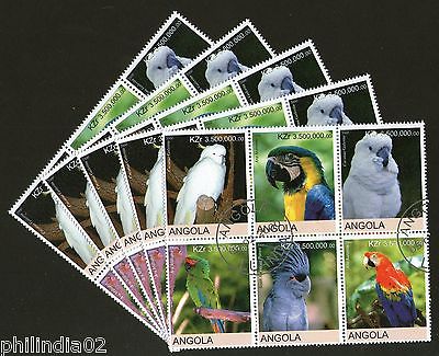 Angola 2000 Birds Parrot Macau Kakatoo Setenant BLK/6 Cancelled x5 # 13502