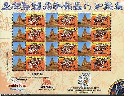 India 2011 Sun Signs - Aries - Brihadeeswarar Temple Heritage My stamp Sheetlet
