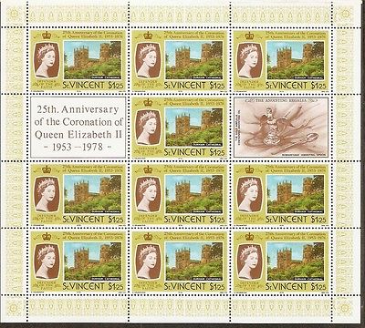 St. Vincent 1978 $1.25 QE II Durham Cathedral Coronation Sheetlet MNH # 15178G