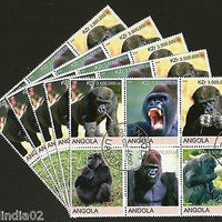 Angola 2000 Monkey Gorilla Wild Life Animal Setenant BLK/6 Cancelled X5 # 13495