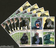 Angola 2000 Monkey Gorilla Wild Life Animal Setenant BLK/6 Cancelled X5 # 13495