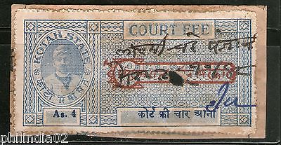 India Fiscal Kotah State 4As Type 30 KM 302 Court Fee Stamp Revenue # 4092A