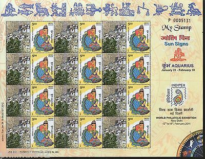 India 2011 Sun Signs - Aquarius - Chemrey Monastery Buddhist My stamp Sheetlet