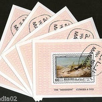 Manama - Ajman 1970 paintings by Currier & Ives Art  M/s Cancelled x 5 # 3097