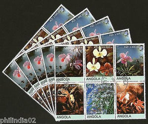 Angola 2000 Flower Tree Plant Orchid Flora Setenant BLK/6 Cancelled X5 # 13506