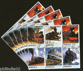 Angola 2000 Steam Locomotive Railway Transport Setenant BLK/6 CancelledX5 # 13509