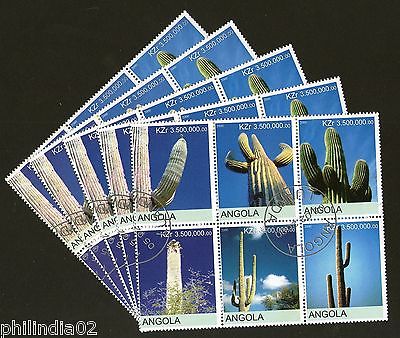 Angola 2000 Cactus Tree Plant Orchid Flora Setenant BLK/6 Cancelled X5 # 13505