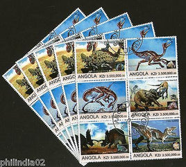 Angola 2000 Pre Historic Animals Wild Life Setenant BLK/6 Cancelled x5 # 13494