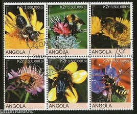 Angola 2000 Honeybees Insect Flower Fauna Setenant BLK/6 Cancelled # 13504