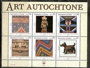 United Nations 2003 Indigenous Art Dog Stone Sculpture Embroidered Sheetlet MNH