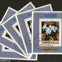 Manama - Ajman 1970 Christmas Flowers Plant Orchid M/s Cancelled x 5 # 3032
