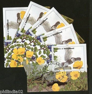 Somalia 2001 Owl Birds of Prey Flower Fauna M/s Cancelled x 5 # 3970