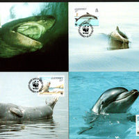 Guernsey 1990 WWF Dolphins Whale Fish Marine Life Animal Sc 441-4 Set Max Cards # 104 - Phil India Stamps