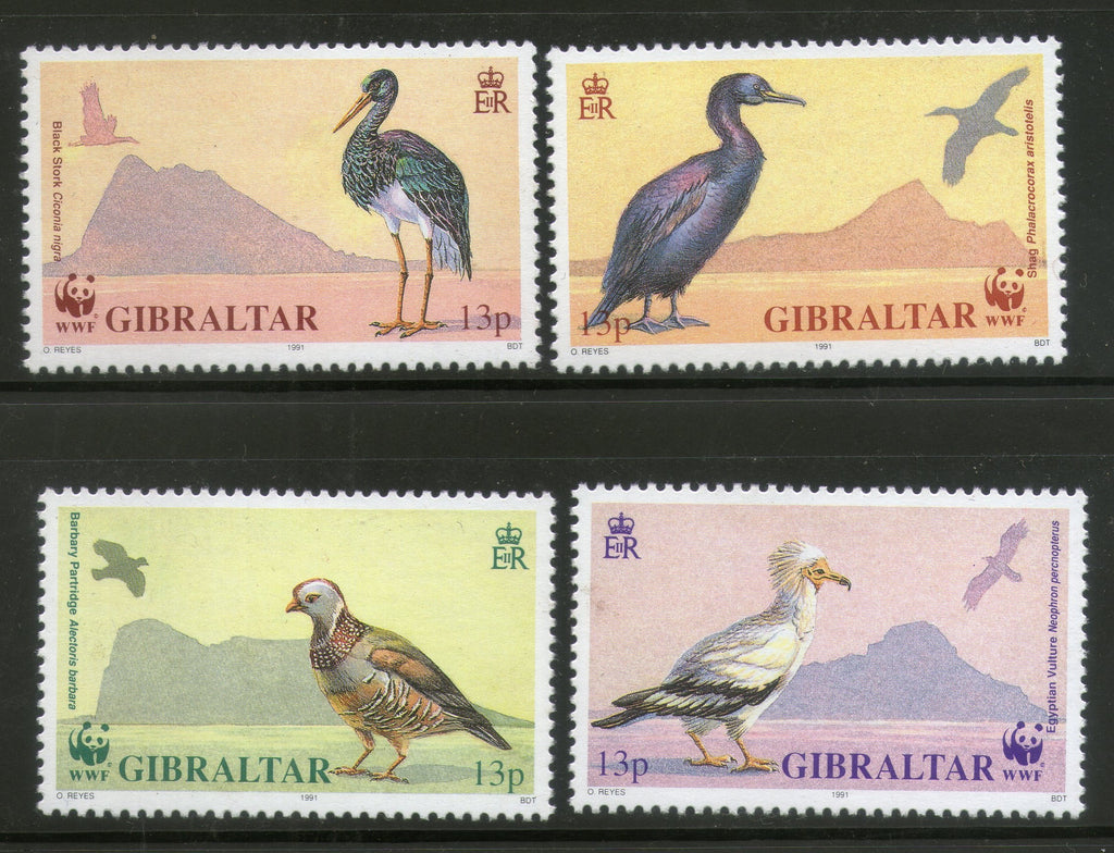 Gibraltar 1991 WWF Stork Vulture Shag Barbary Birds Wildlife Sc 591-94 MNH # 112 - Phil India Stamps