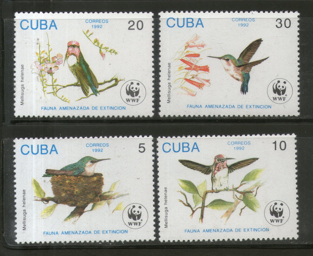 Cuba 1992 WWF Bee Hummingbird Bird Fauna Wildlife Animal Sc 3428-31 MNH # 129 - Phil India Stamps