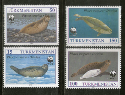 Turkmenistan 1993 WWF Caspian Seal Marine Life Fauna Mammals Sc 35-38 MNH # 150 - Phil India Stamps