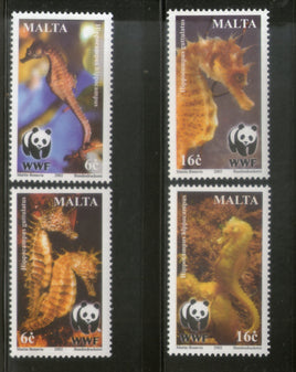 Malta 2002 WWF Mediterranean Seahorses Fishes Marine Life Animal Sc 1071-74 MNH # 301