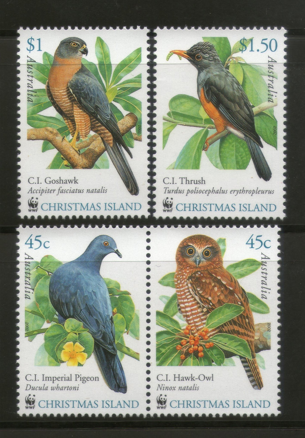 Christmas Islands 2002 WWF Owl Goshawk Birds Wildlife Animals Fauna Sc 437-39 MNH # 305