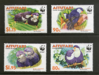 Aitutaki 2002 WWF Tahitian Blue Lorikeet Parrot Birds Wildlife Animals Sc 533-36 MNH # 313