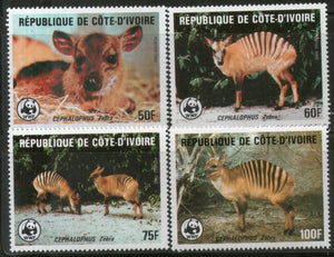 Ivory Coast 1985 WWF Zebra Duiker Antelope Deer Wildlife 4v Sc 764-67 MNH # 031 - Phil India Stamps