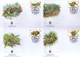 British Virgin Islands 2005 WWF Boa Snake Reptiles Wildlife Sc 1051-54 FDCs # 372