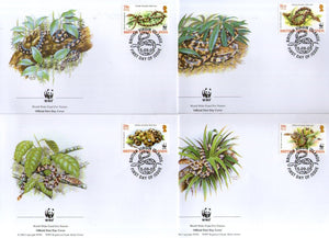 British Virgin Islands 2005 WWF Boa Snake Reptiles Wildlife Sc 1051-54 FDCs # 372