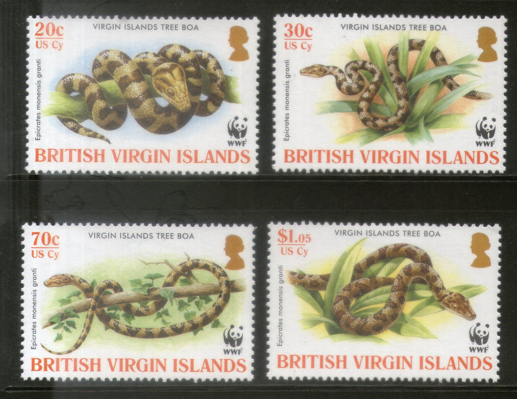 British Virgin Islands 2005 WWF Boa Snake Reptiles Wildlife Animal Sc 1051-54 MNH # 372