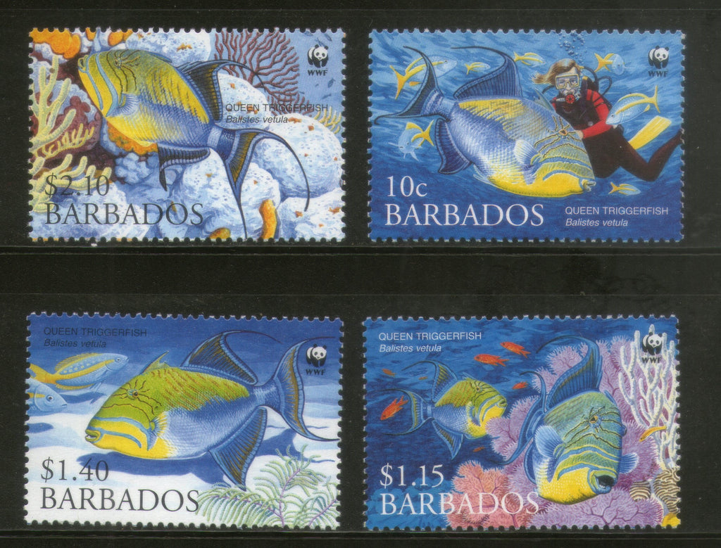 Barbados 2006 WWF Queen Trigger Fish Marine Life Animals Sc 1102-05 MNH # 379