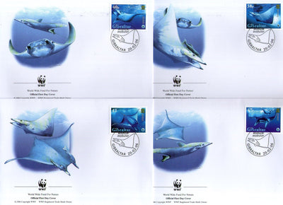 Gibraltar 2006 WWF Giant Devil Ray Fish Marine Life Animal Sc 1037 Set of 4 FDCs # 380 - Phil India Stamps