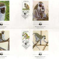 St. Kitts 1986 WWF Green Monkey Wildlife Animal Mammals Fauna 4 FDCs Set # 43 - Phil India Stamps