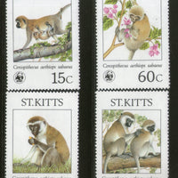 St. Kitts 1986 WWF Green Monkey Sc 189-92 Wildlife Animal Mammal Fauna MNH # 043 - Phil India Stamps