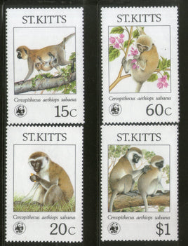 St. Kitts 1986 WWF Green Monkey Sc 189-92 Wildlife Animal Mammal Fauna MNH # 043 - Phil India Stamps