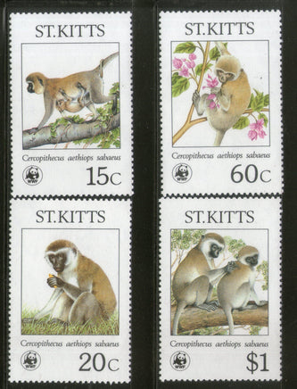 St. Kitts 1986 WWF Green Monkey Sc 189-92 Wildlife Animal Mammal Fauna MNH # 043 - Phil India Stamps