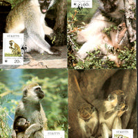 St. Kitts 1986 WWF Green Monkey Wildlife Animal Mammals Sc 189-2 Set 4 Max Cards # 43 - Phil India Stamps