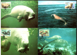 Vanuatu 1988 WWF Dugongs Fish Marine Life Animal Mammal Sc 470-3 Set 4 Max Cards # 62 - Phil India Stamps
