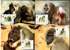 Cameroun 1988 WWF Baboon Monkey Wildlife Animals Sc 843-6 Set of 4 Max Cards # 67 - Phil India Stamps