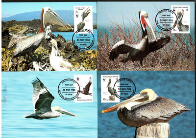 Virgin Island 1988 WWF Brown Pelicans Bird Wildlife Animal Sc 621-4 Max Cards # 73 - Phil India Stamps