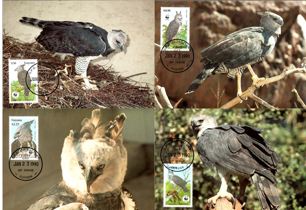 Guyana 1990 WWF HARPY EAGLE Birds of Prey Wildlife Animals Sc 2241 Set Max Cards # 89 - Phil India Stamps